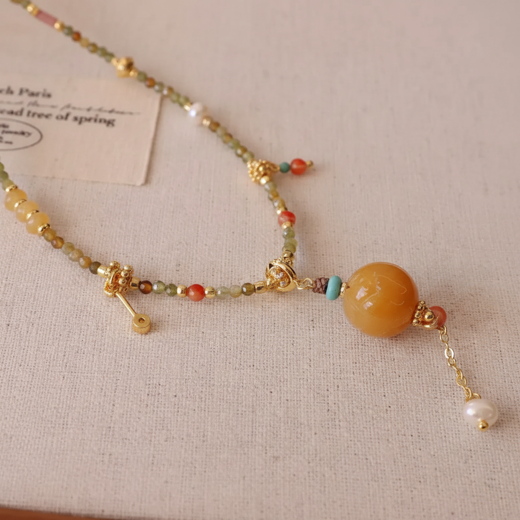 Peridot & Beeswax Pendant Necklace — Ember Collection