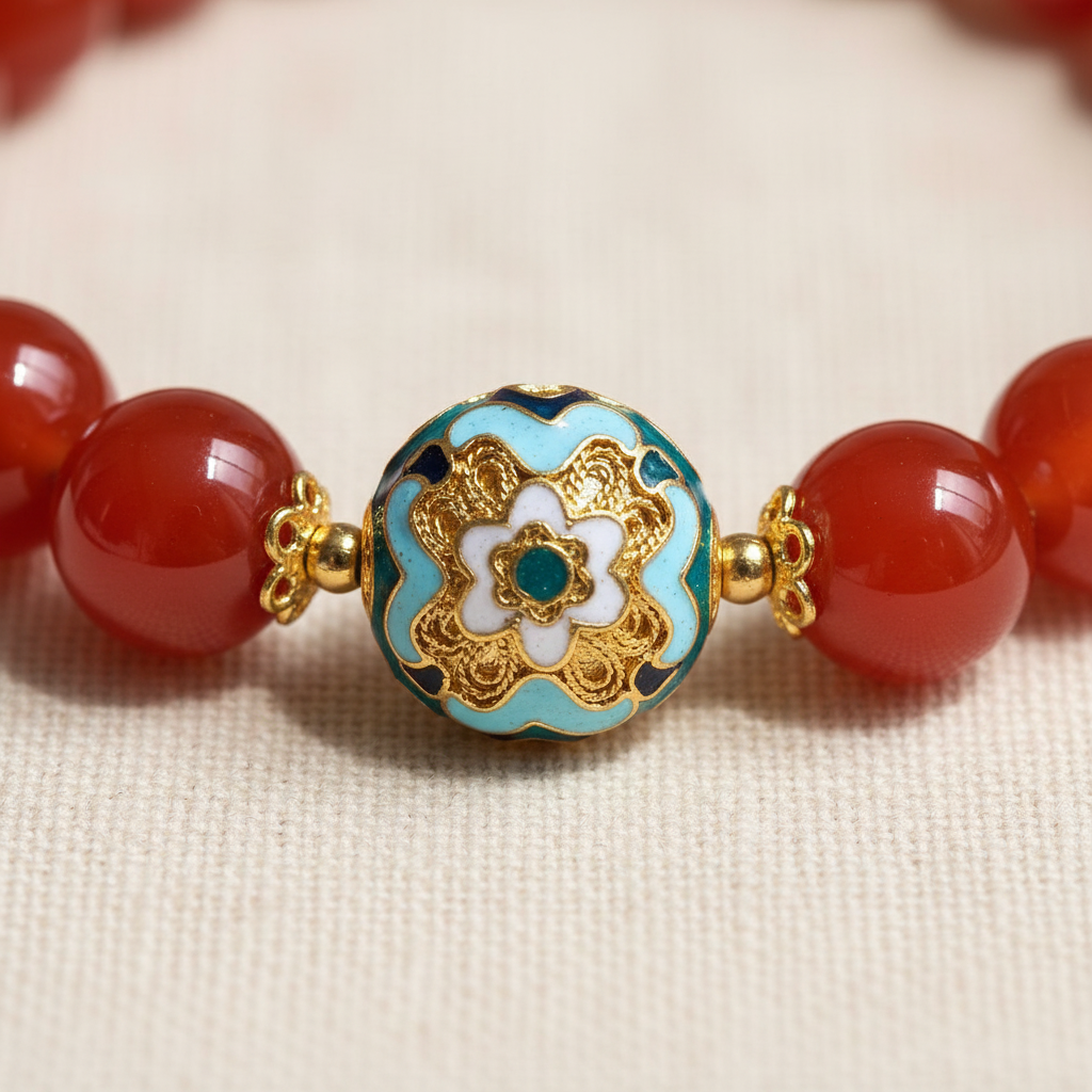 Juego de pulseras de perlas de cornalina Hong Su y Yue Po — Colección Pétalo Escarchado