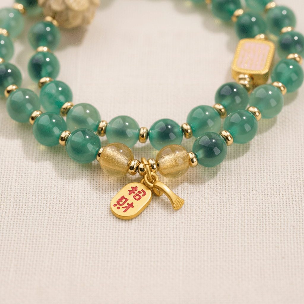 Green Candy Agate Double-Wrap Lucky Lotus Bracelet — Bloom Collection - Ocean Rielle Studio
