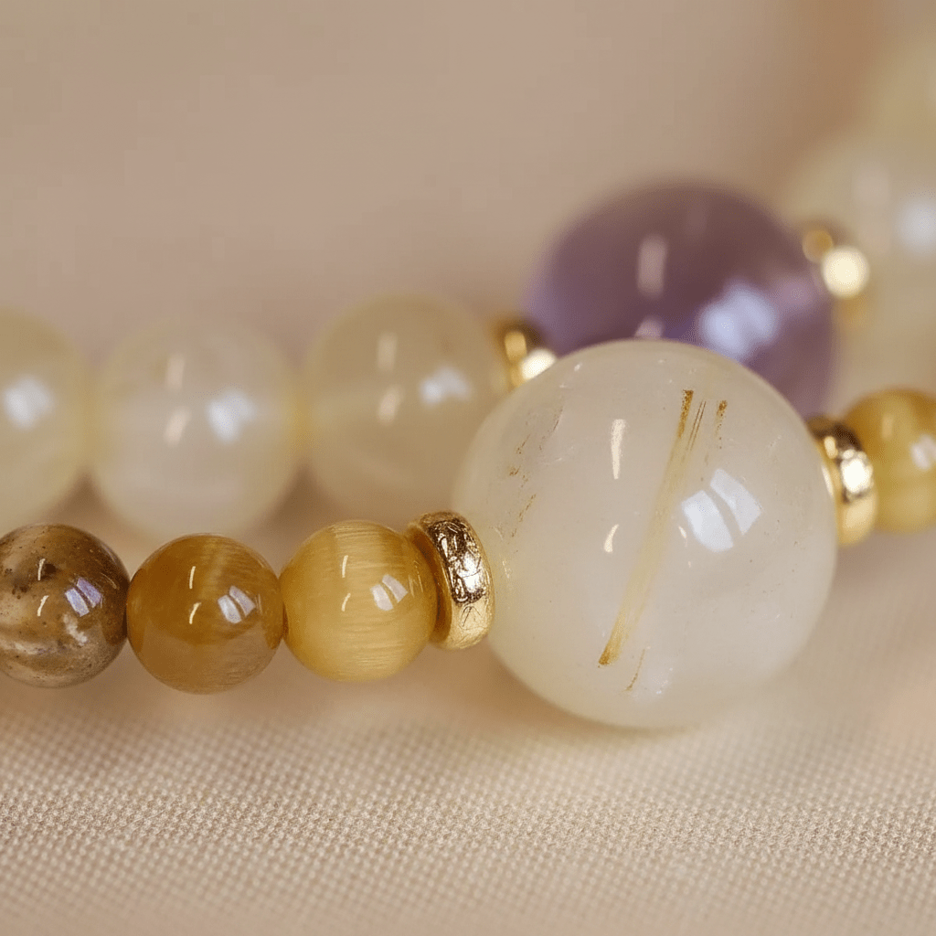 Yellow Tiger Eye & Amethyst Double-Wrap Bracelet — Terra Collection - Ocean Rielle Studio