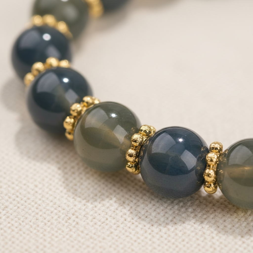 Blue Candy Agate Heart Sutra Bracelet with Natural Hetian Jade — Earth · Five Elements Collection