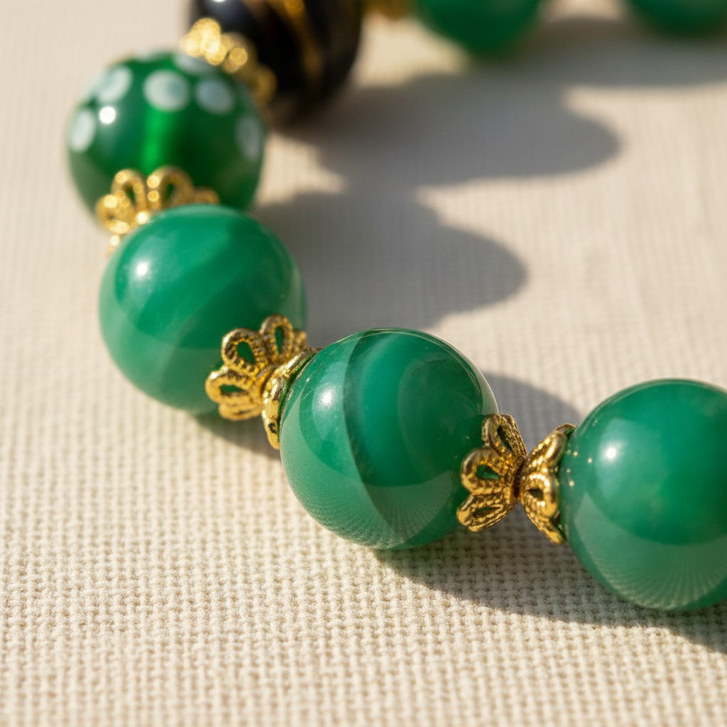 Green Candy Agate Bamboo Fortune Bracelet — Bloom Collection