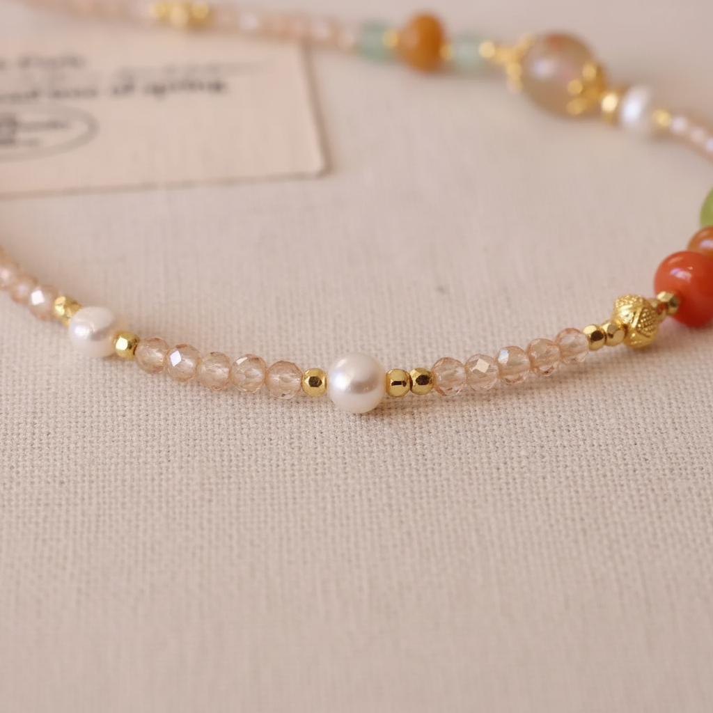 Freshwater Pearl & Carnelian Jade Necklace II — Radiance Collection