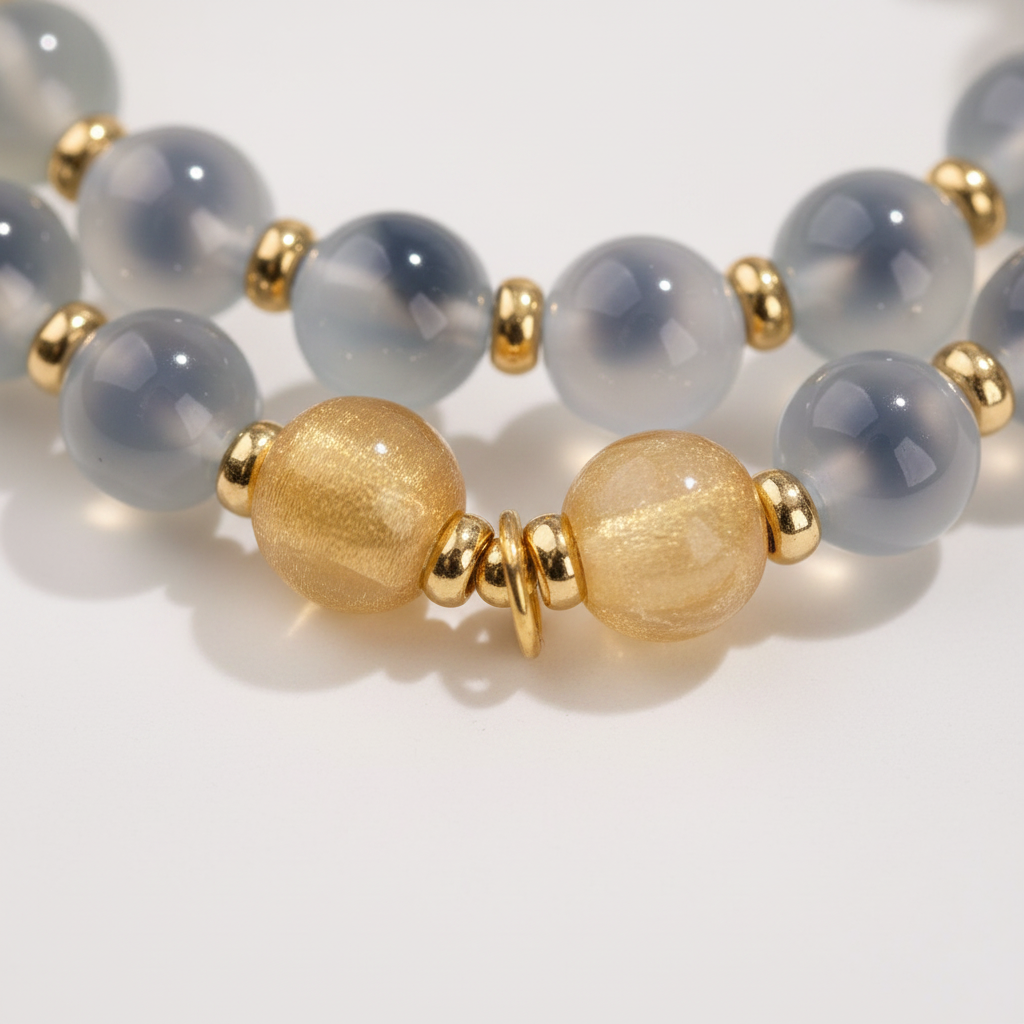 Grey-White Candy Agate Double-Wrap Bracelet — Metal · Five Elements Collection