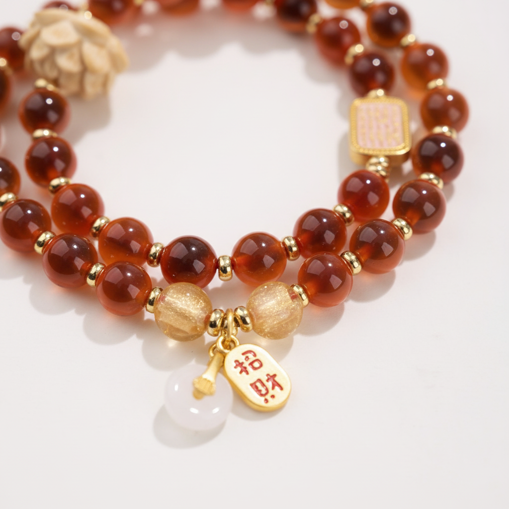 Red Candy Agate Double-Wrap Bracelet — Fire · Five Elements Collection