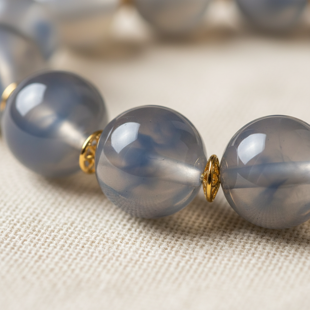 Grey-White Candy Agate Five Gods of Wealth Bracelet — Metal · Five Elements Collection