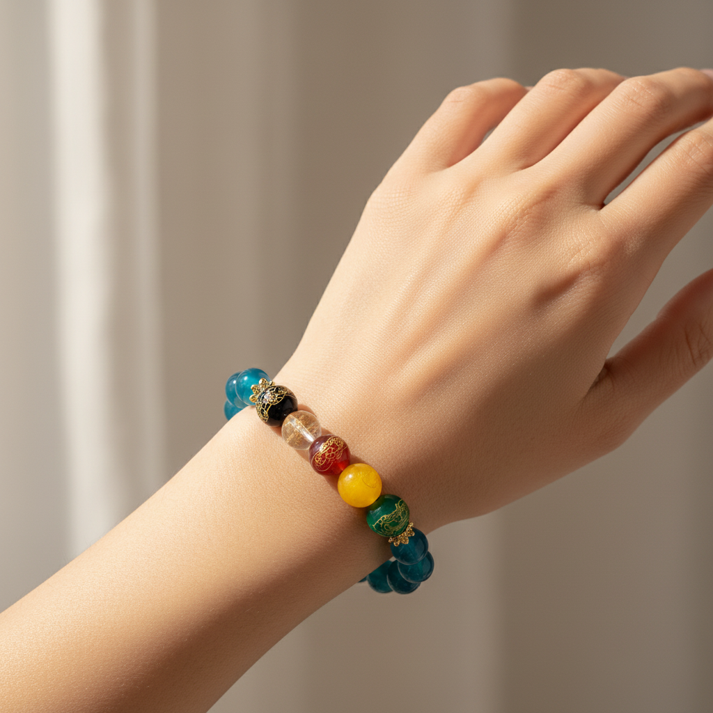 Blue Candy Agate Five Gods of Wealth Bracelet — Water · Five Elements Collection