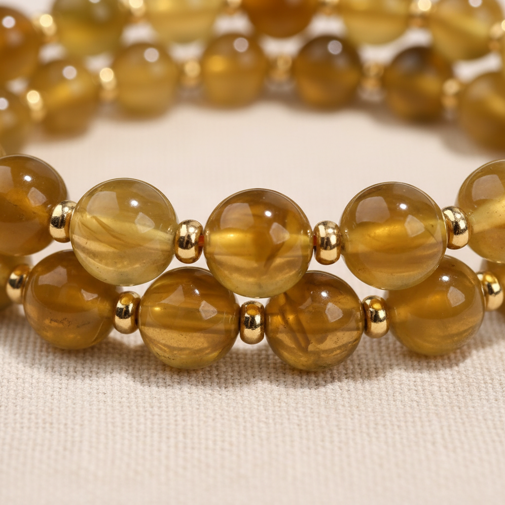 Yellow Candy Agate Double Wrap Lucky Lotus Bracelet — Earth · Five Elements Collection