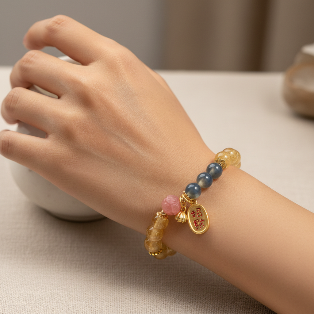 Yellow Candy Agate Lucky Lotus Wealth Bracelet — Earth · Five Elements Collection