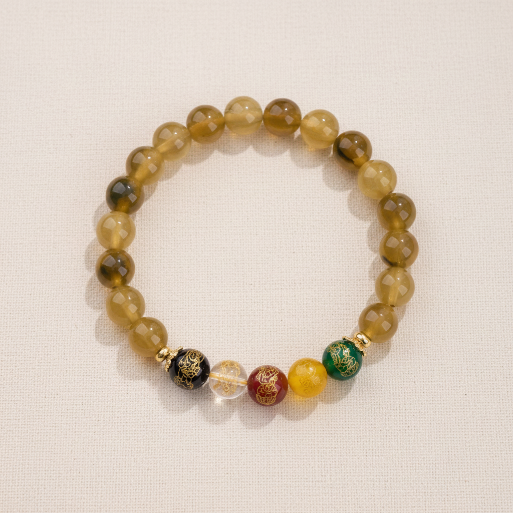 Yellow Candy Agate Five Gods of Wealth Bracelet — Earth · Five Elements Collection