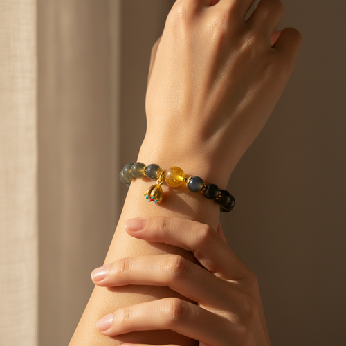 Blue Candy Agate Heart Sutra Bracelet with Natural Hetian Jade — Earth · Five Elements Collection
