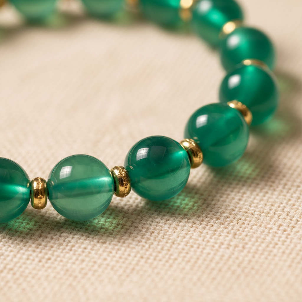 Green Candy Agate Double Wrap Lucky Lotus Bracelet — Wood · Five Elements Collection