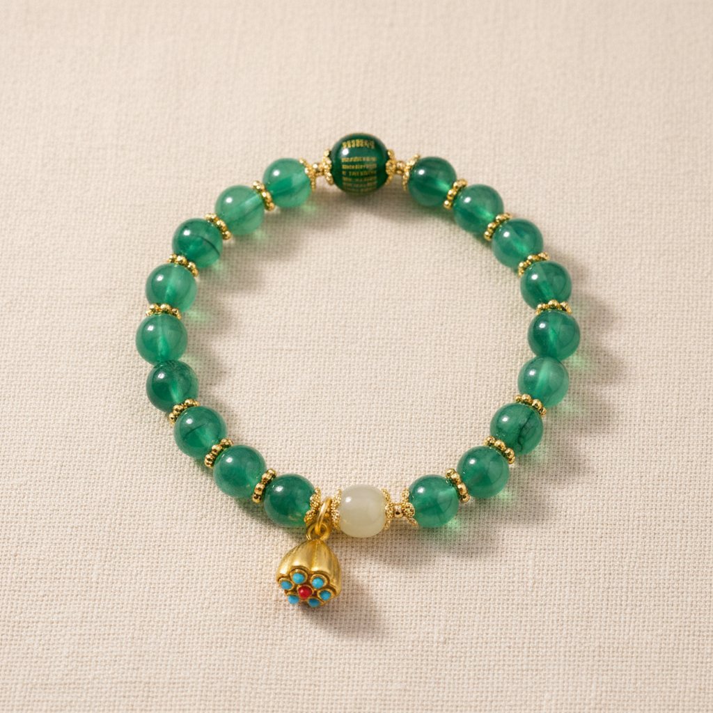 Green Candy Agate Heart Sutra Bracelet with Natural Hetian Jade — Bloom Collection