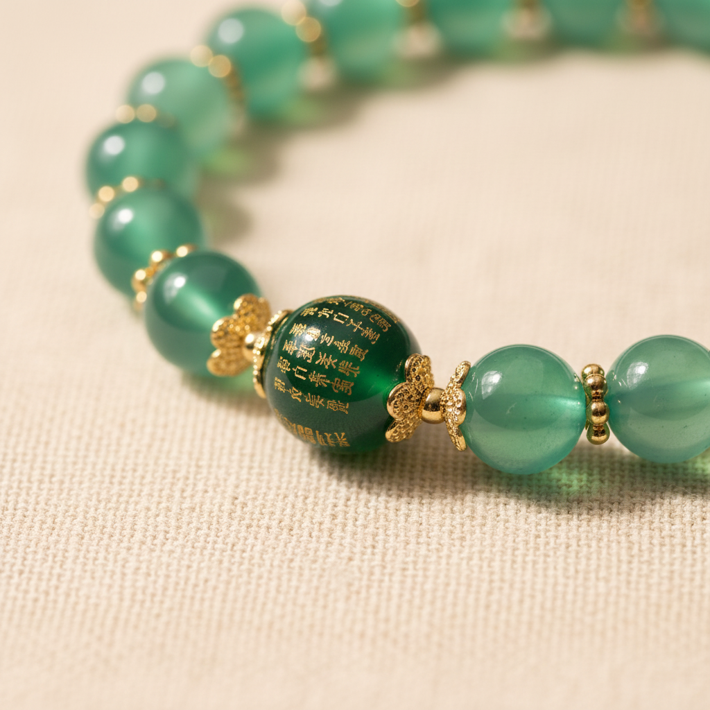 Green Candy Agate Heart Sutra Bracelet with Natural Hetian Jade — Bloom Collection