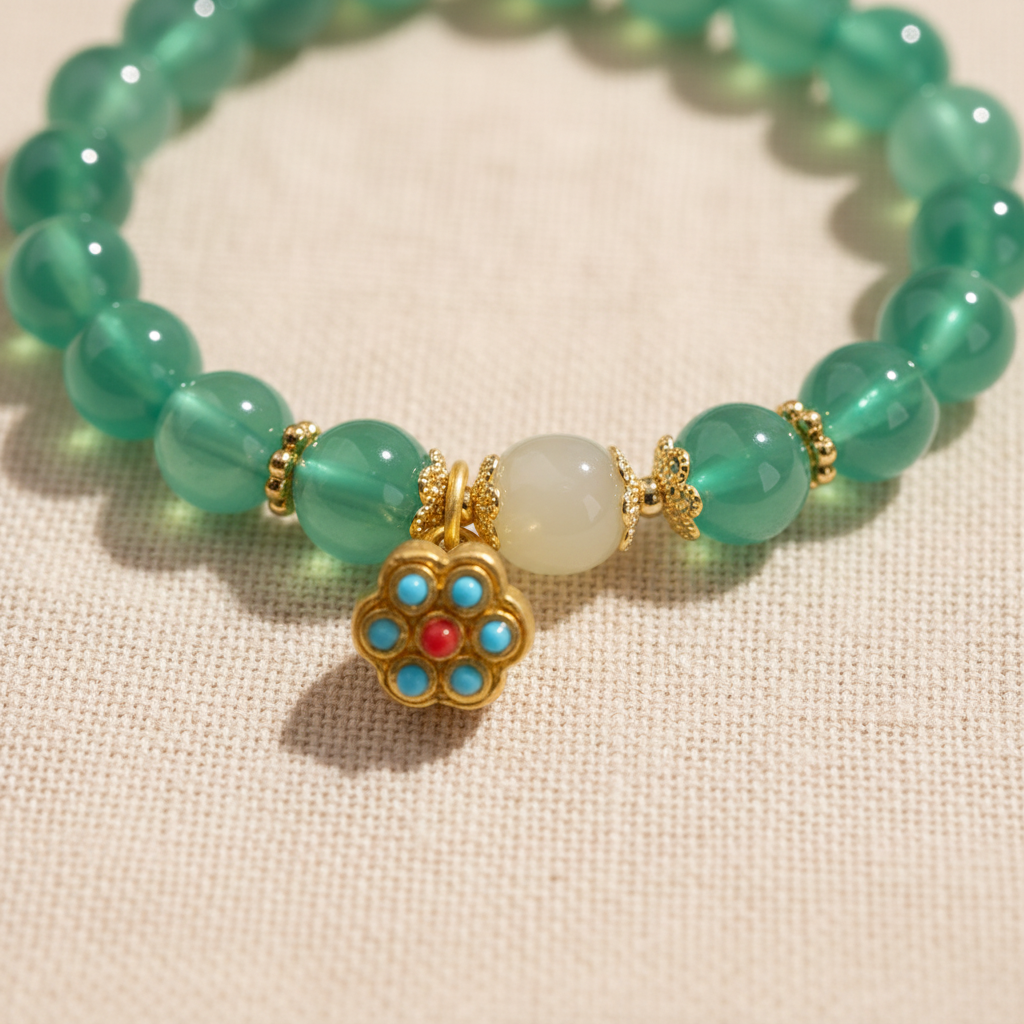 Green Candy Agate Heart Sutra Bracelet with Natural Hetian Jade — Bloom Collection
