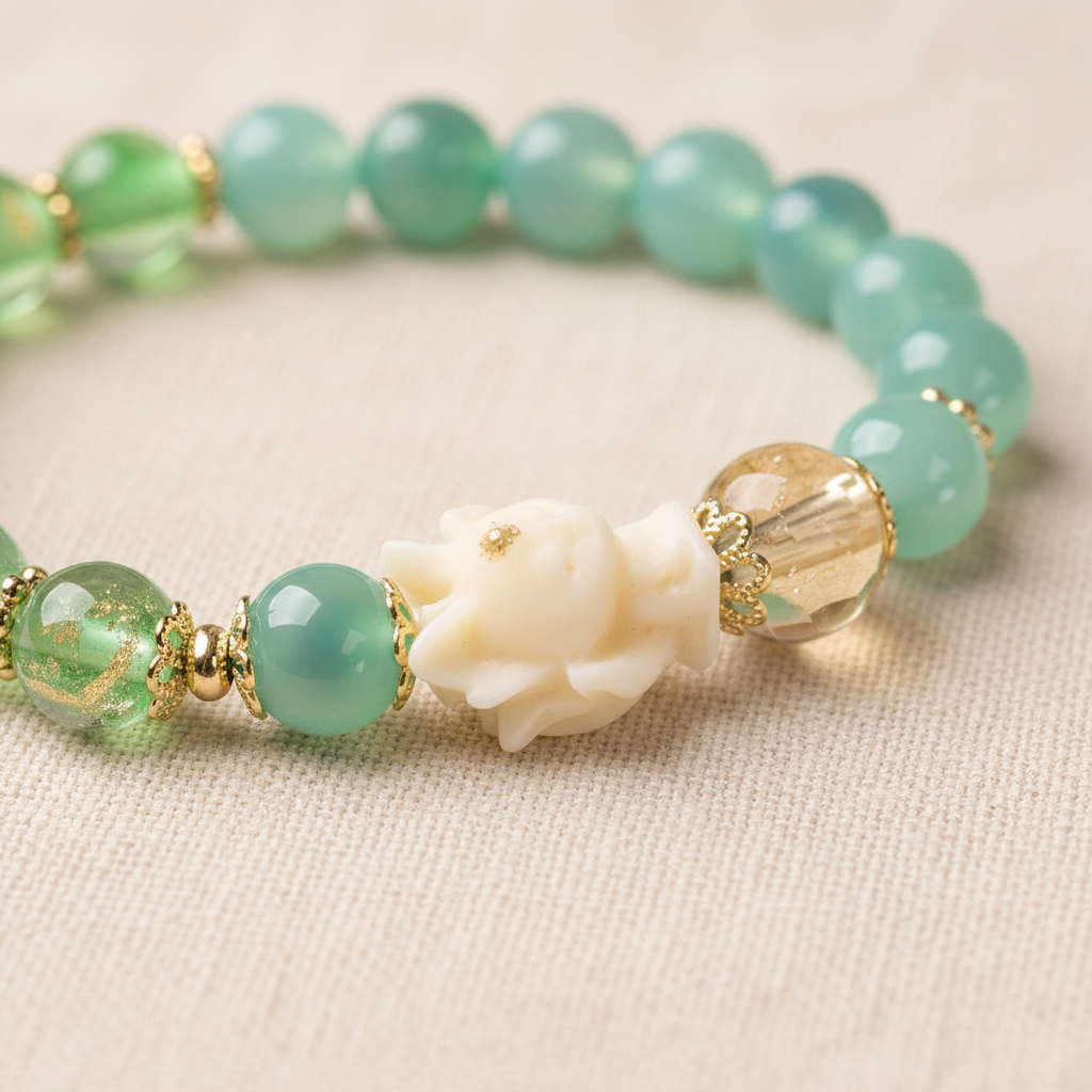 Green Candy Agate Lucky Lotus Phoenix Bracelet — Bloom Collection