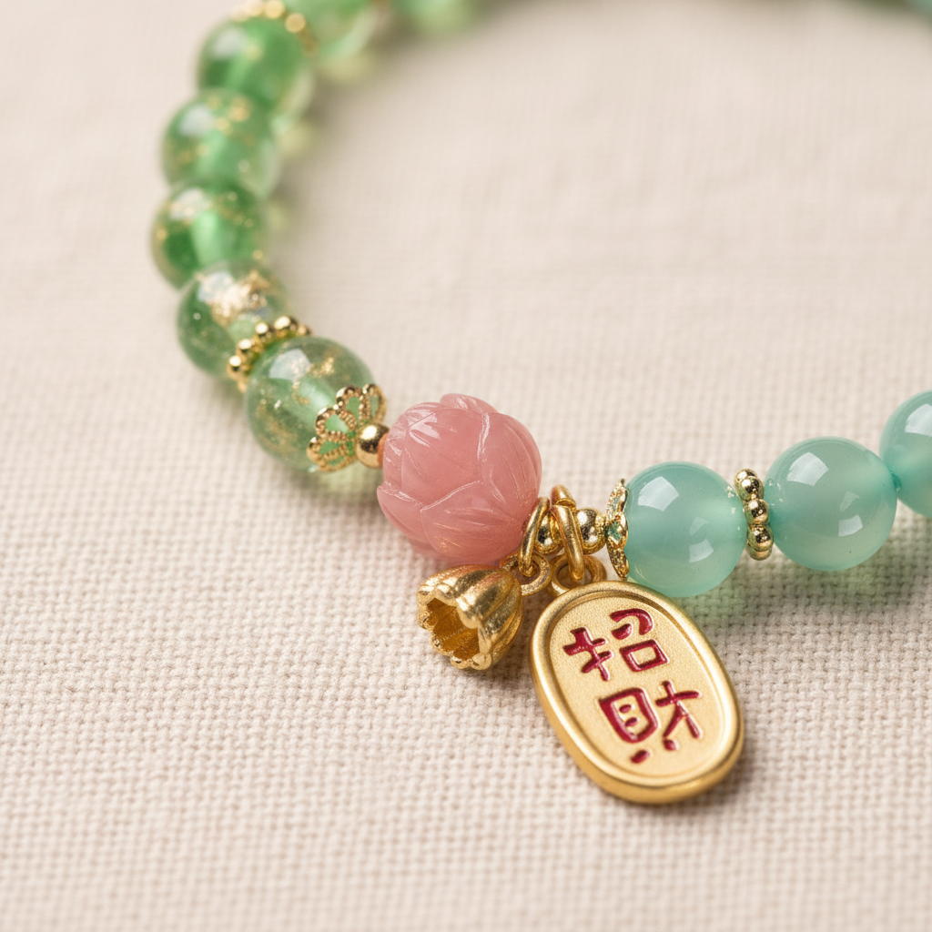 Green Candy Agate Lucky Lotus Phoenix Bracelet — Bloom Collection