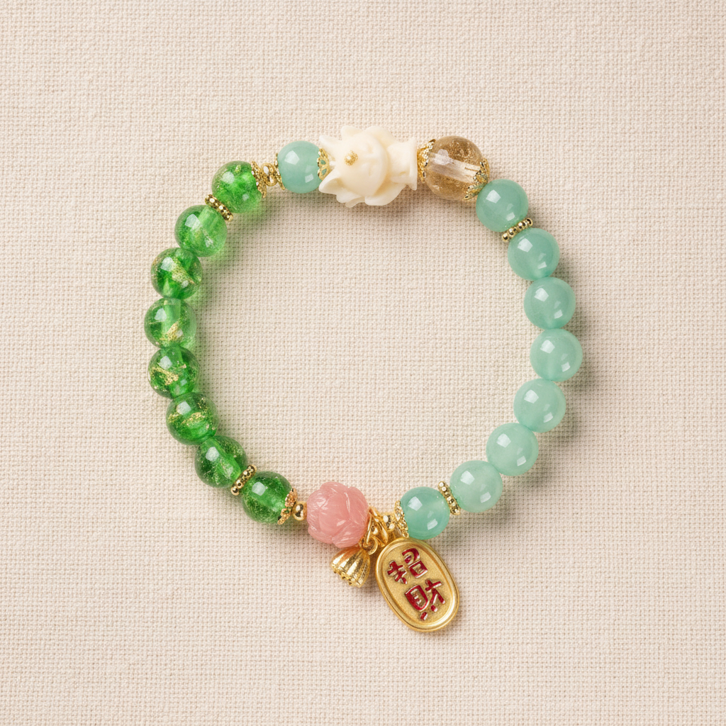 Green Candy Agate Lucky Lotus Phoenix Bracelet — Bloom Collection