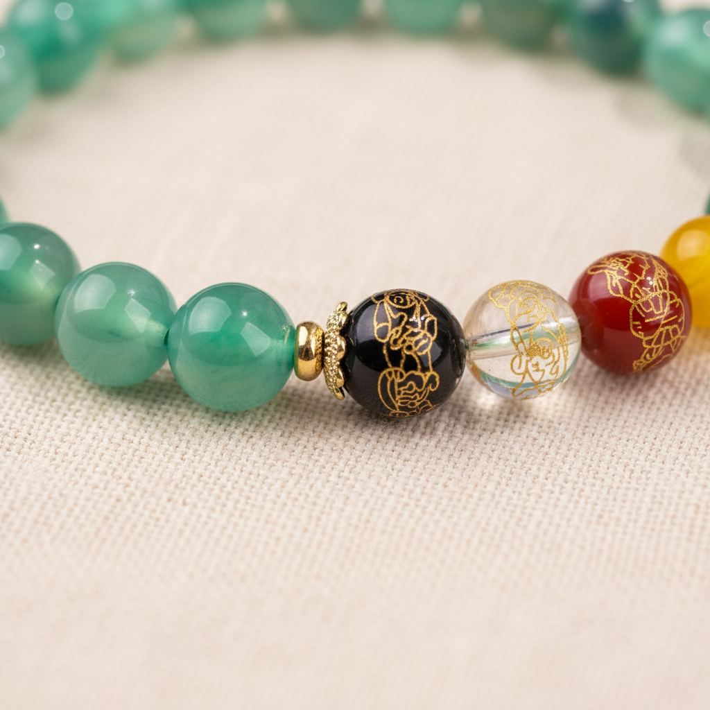 Green Candy Agate Five Gods of Wealth Bracelet — Bloom Collection