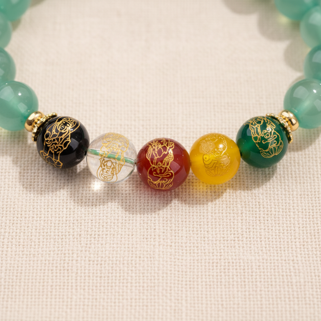 Green Candy Agate Five Gods of Wealth Bracelet — Bloom Collection
