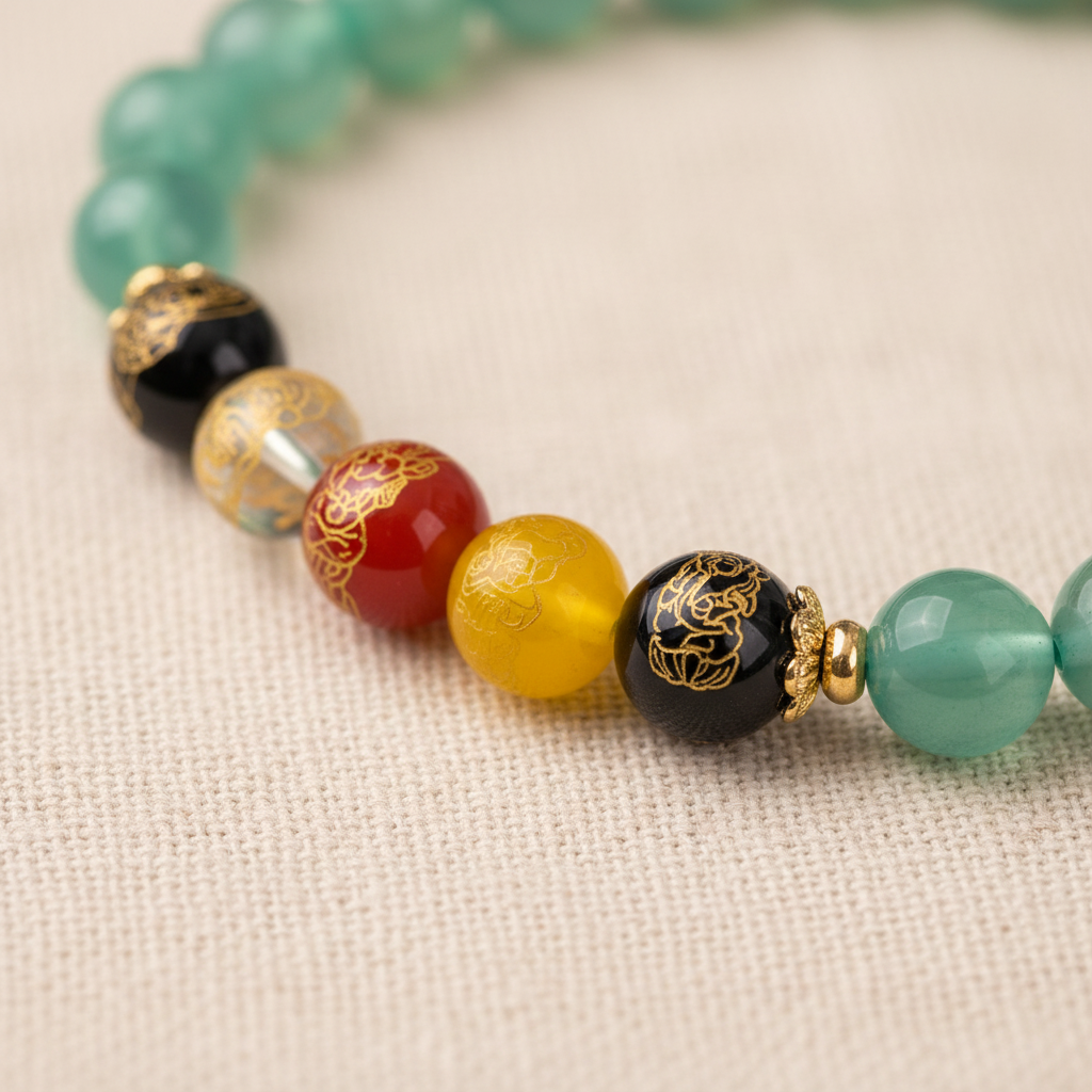 Green Candy Agate Five Gods of Wealth Bracelet — Bloom Collection