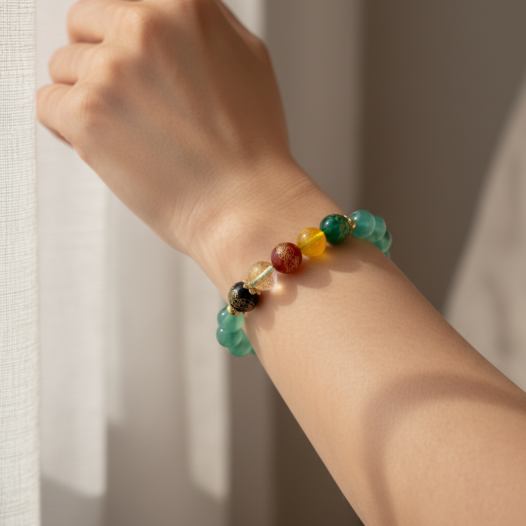 Green Candy Agate Five Gods of Wealth Bracelet — Bloom Collection