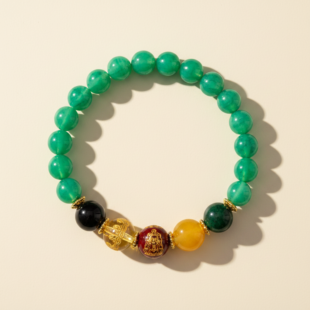 Green Candy Agate Five Gods of Wealth Bracelet — Bloom Collection