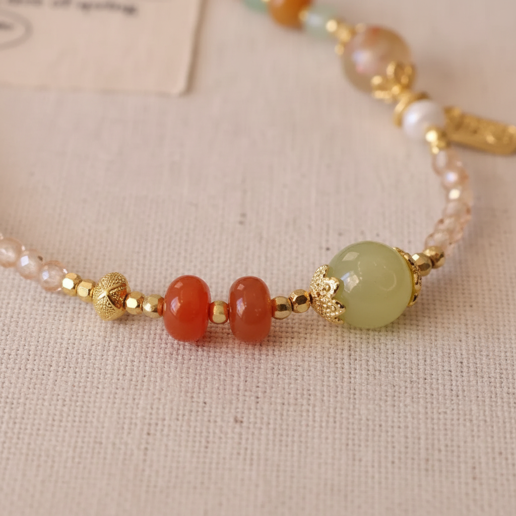 Freshwater Pearl & Carnelian Jade Necklace II — Radiance Collection