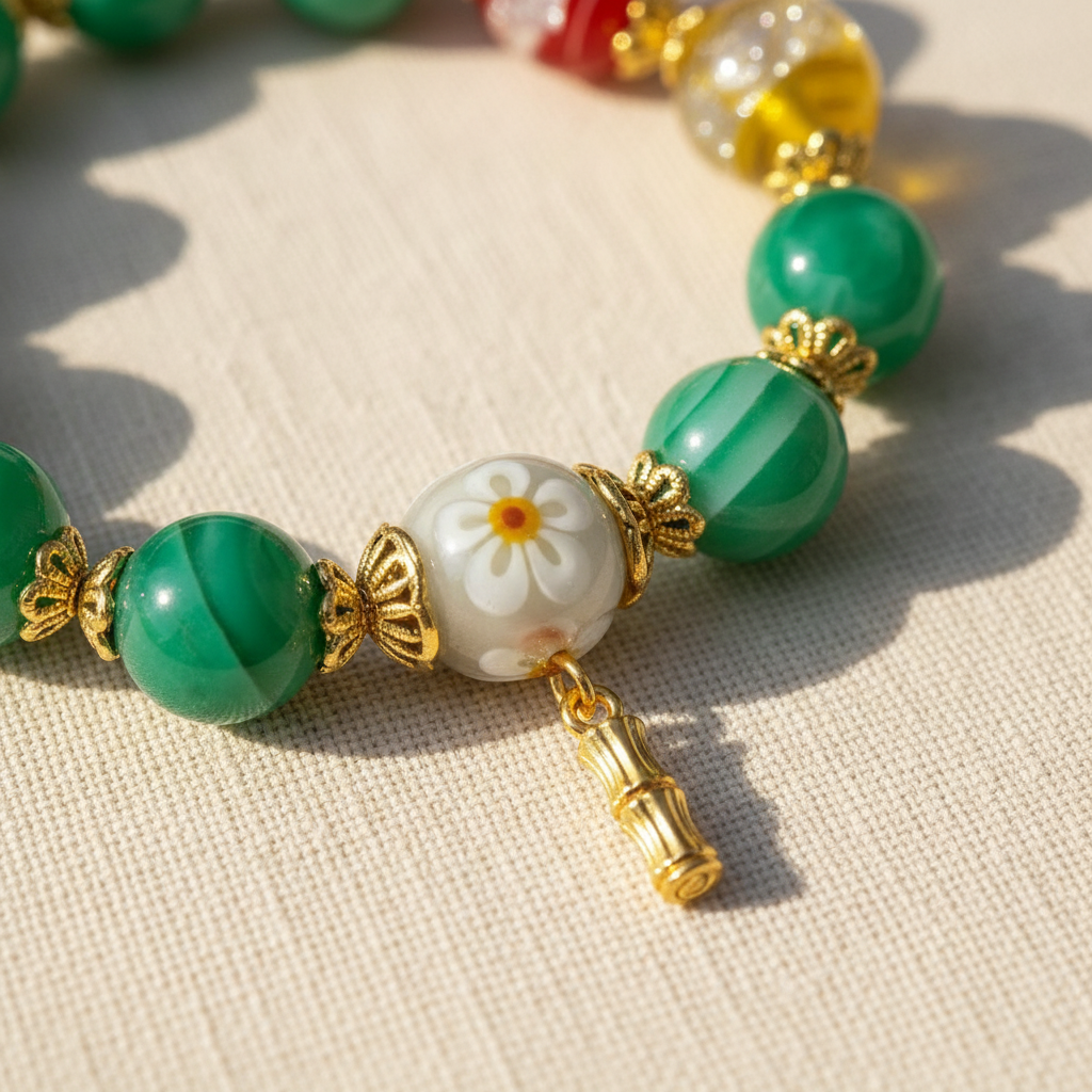 Green Candy Agate Bamboo Fortune Bracelet — Bloom Collection