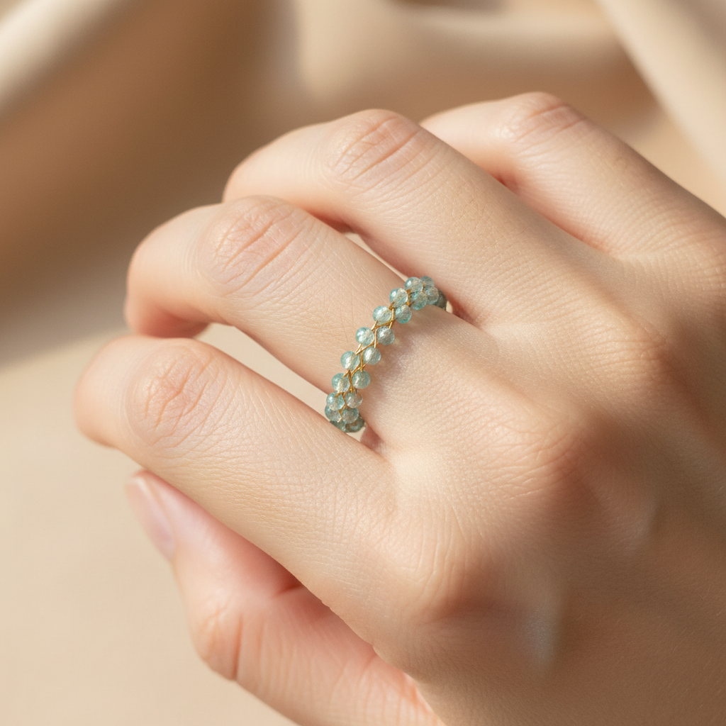 Blue Apatite Wire-Wrapped Ring — Bloom Collection