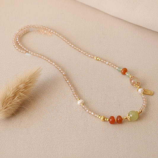 Freshwater Pearl & Carnelian Jade Necklace II — Radiance Collection