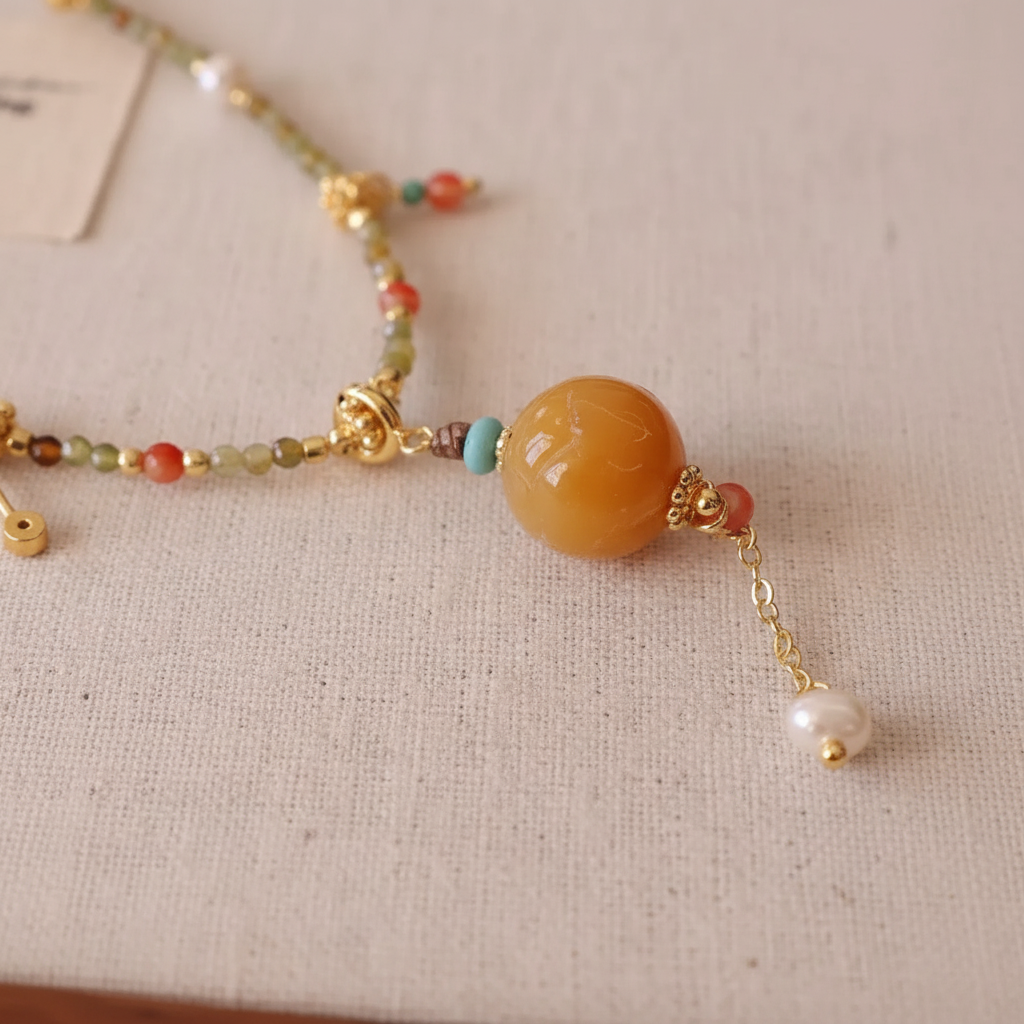 Peridot & Beeswax Pendant Necklace — Ember Collection