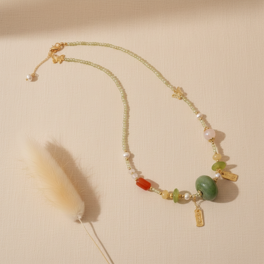 Green Jade & Carnelian Butterfly Necklace — Bloom Collection
