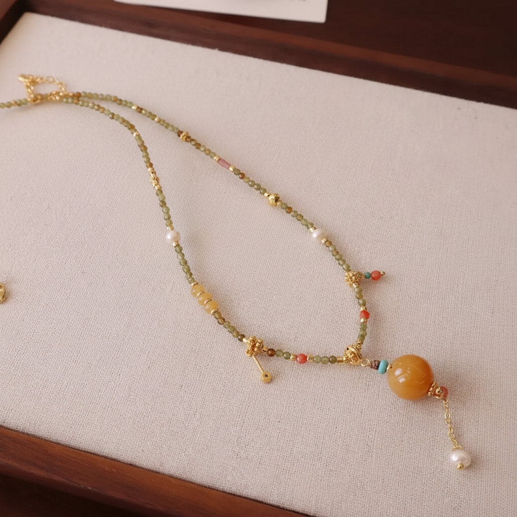 Peridot & Beeswax Pendant Necklace — Ember Collection