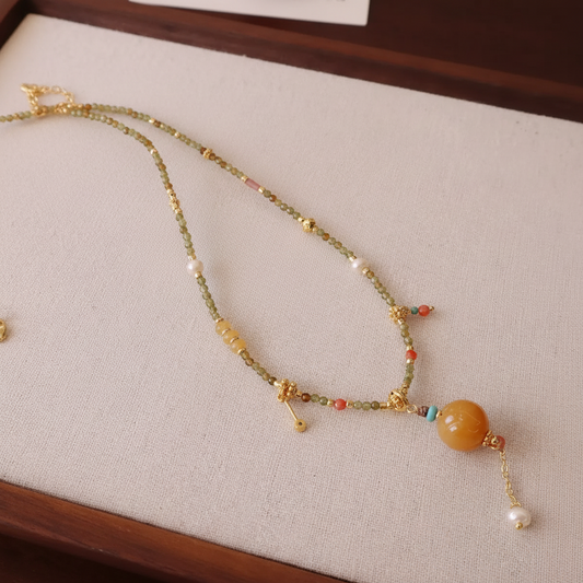 Peridot & Beeswax Pendant Necklace — Ember Collection