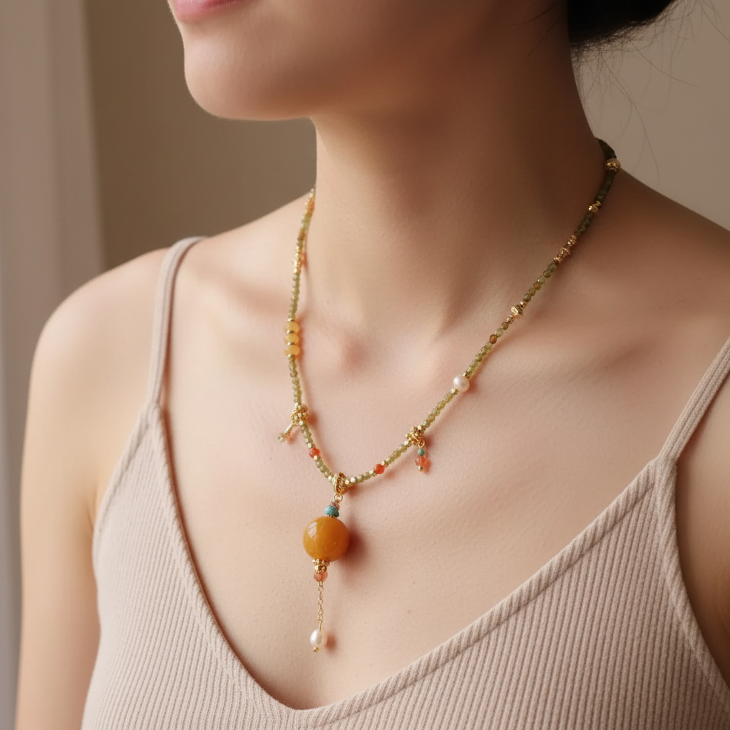 Peridot & Beeswax Pendant Necklace — Ember Collection