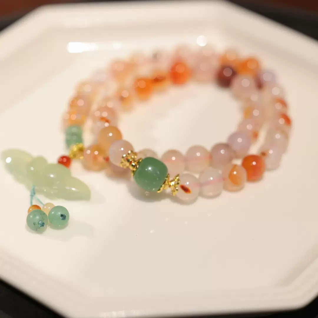 Carnelian agate and jade butterfly double wrap bracelet original product photo