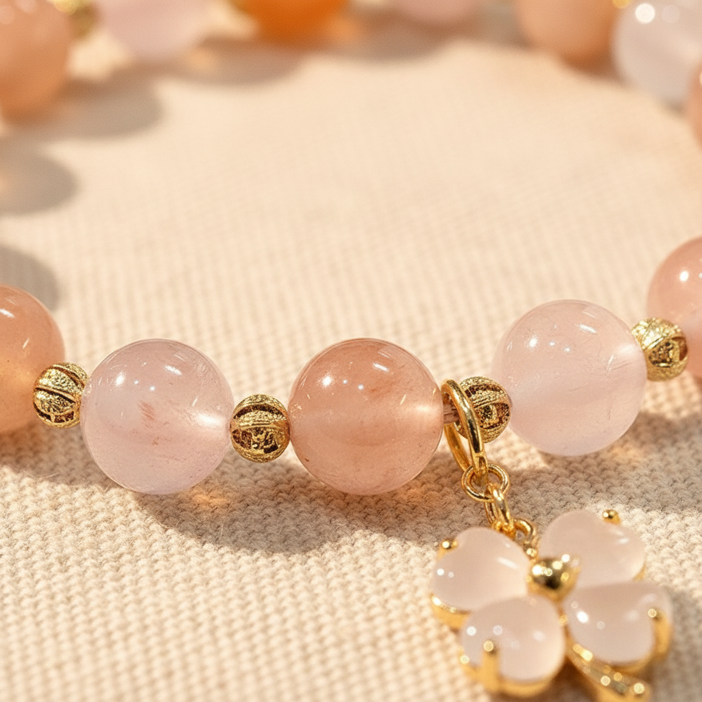 Red Carnelian & Peach Moonstone Flower Bracelet — Frost Petal Collection