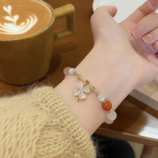 Red Carnelian & Peach Moonstone Flower Bracelet — Frost Petal Collection