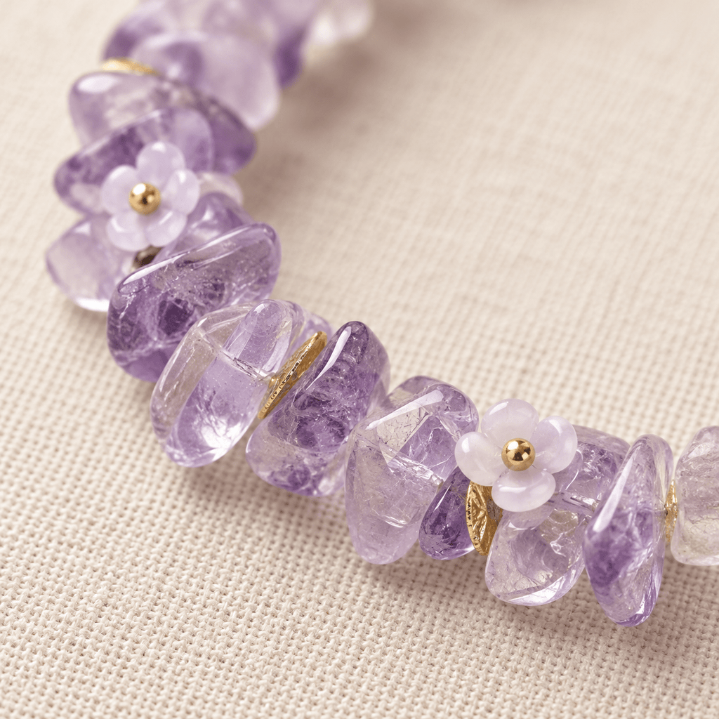 Amethyst Ice-Chip Flower Wreath Bracelet - Ocean Rielle Studio