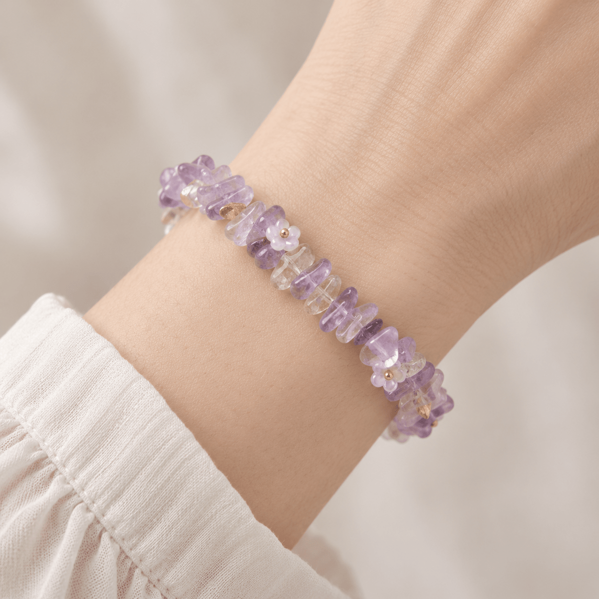 Amethyst Ice-Chip Flower Wreath Bracelet - Ocean Rielle Studio