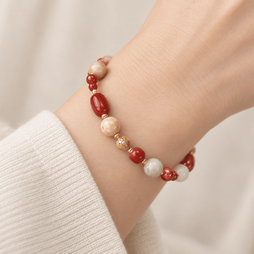 Barrel-Shaped Red Agate & Cherry Nanhong Bracelet - Ocean Rielle Studio