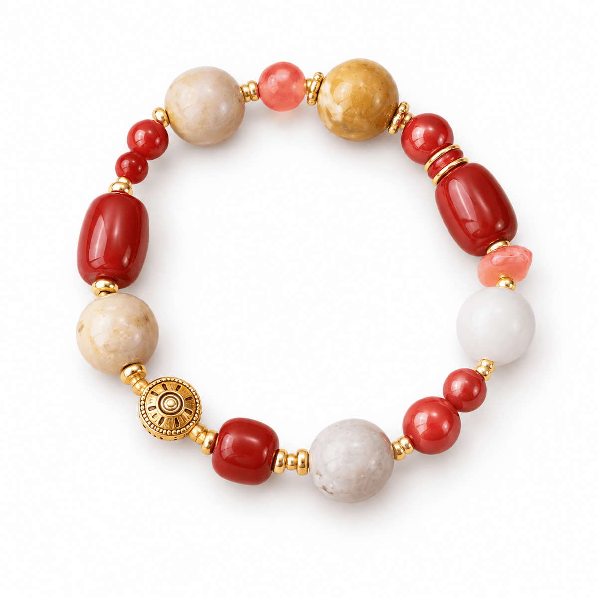 Barrel-Shaped Red Agate & Cherry Nanhong Bracelet - Ocean Rielle Studio