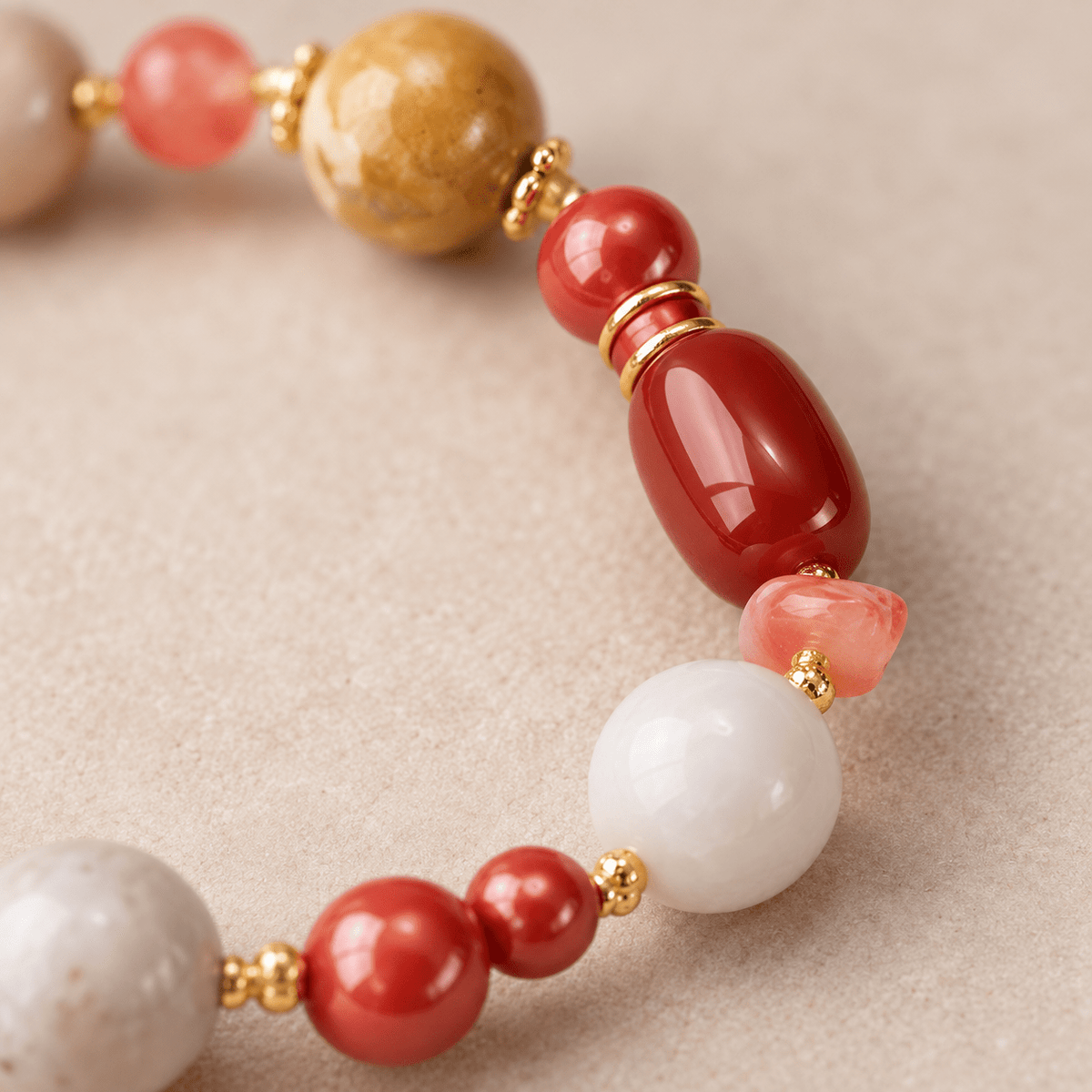 Barrel-Shaped Red Agate & Cherry Nanhong Bracelet - Ocean Rielle Studio