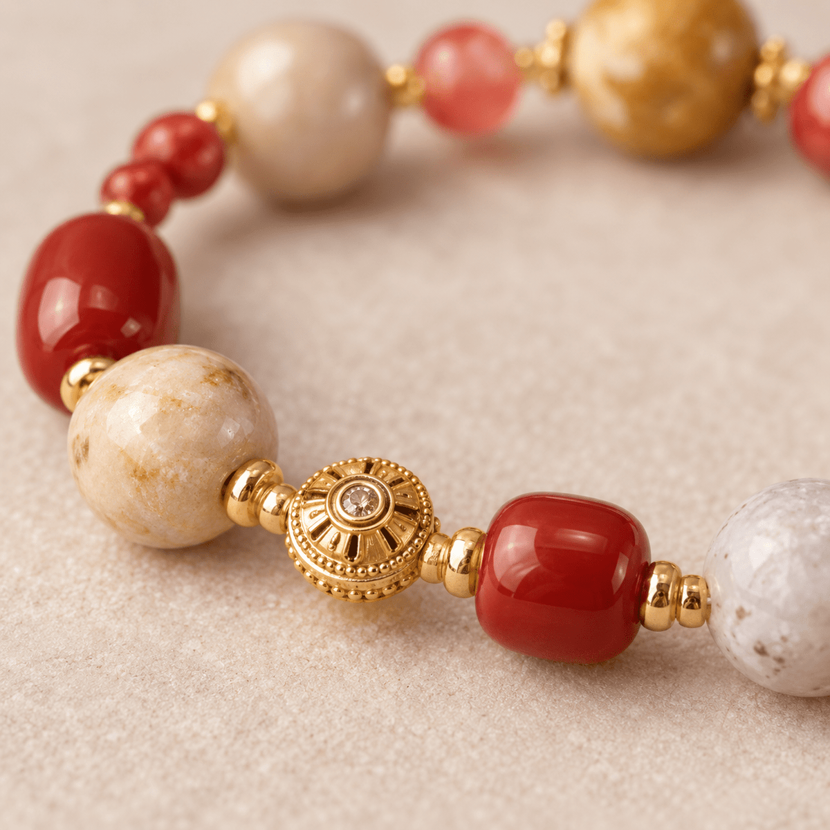 Barrel-Shaped Red Agate & Cherry Nanhong Bracelet - Ocean Rielle Studio