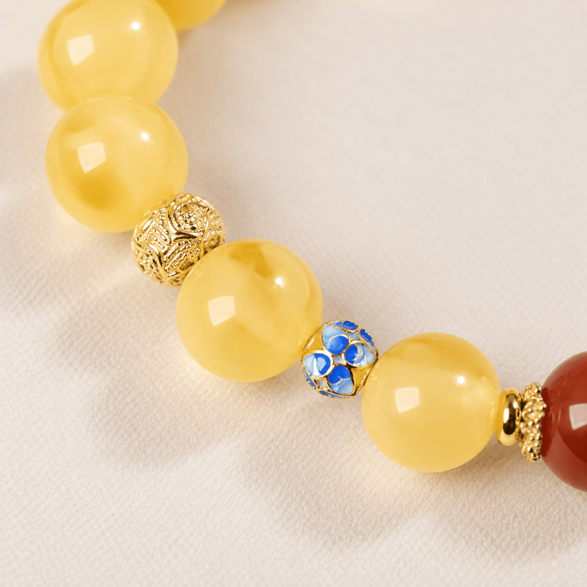 Beeswax Amber & Cloisonne Pixiu Bracelet - Ocean Rielle Studio
