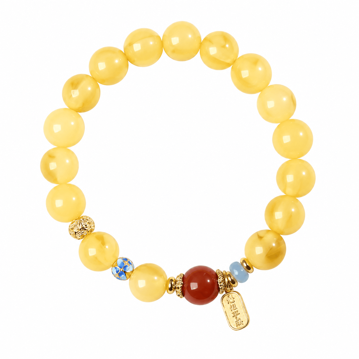 Beeswax Amber & Cloisonne Pixiu Bracelet - Ocean Rielle Studio