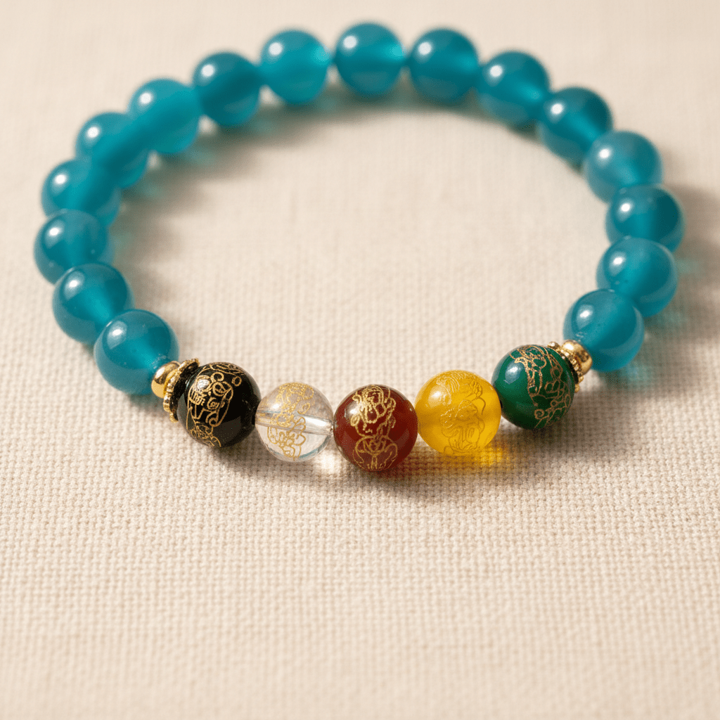 Blue Candy Agate Five Gods of Wealth Bracelet — Tide Collection - Ocean Rielle Studio
