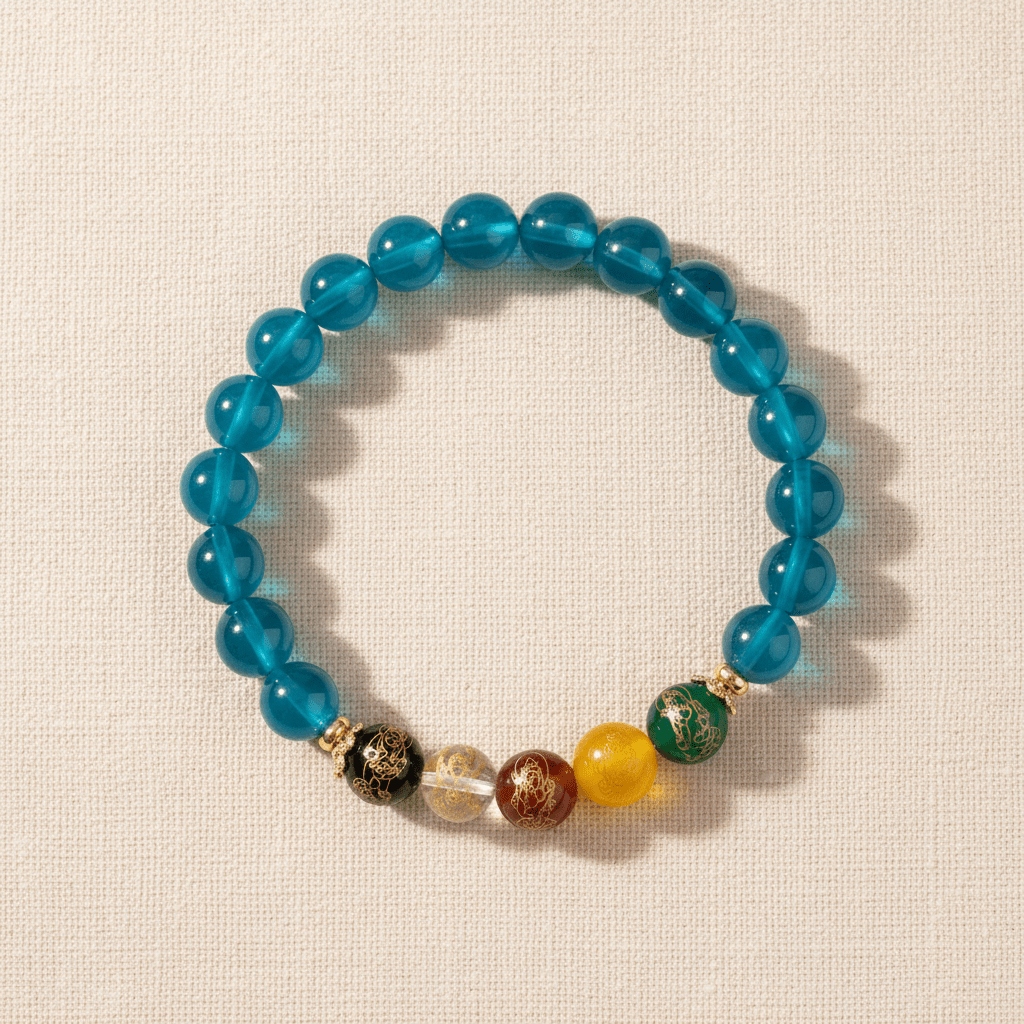 Blue Candy Agate Five Gods of Wealth Bracelet — Tide Collection - Ocean Rielle Studio