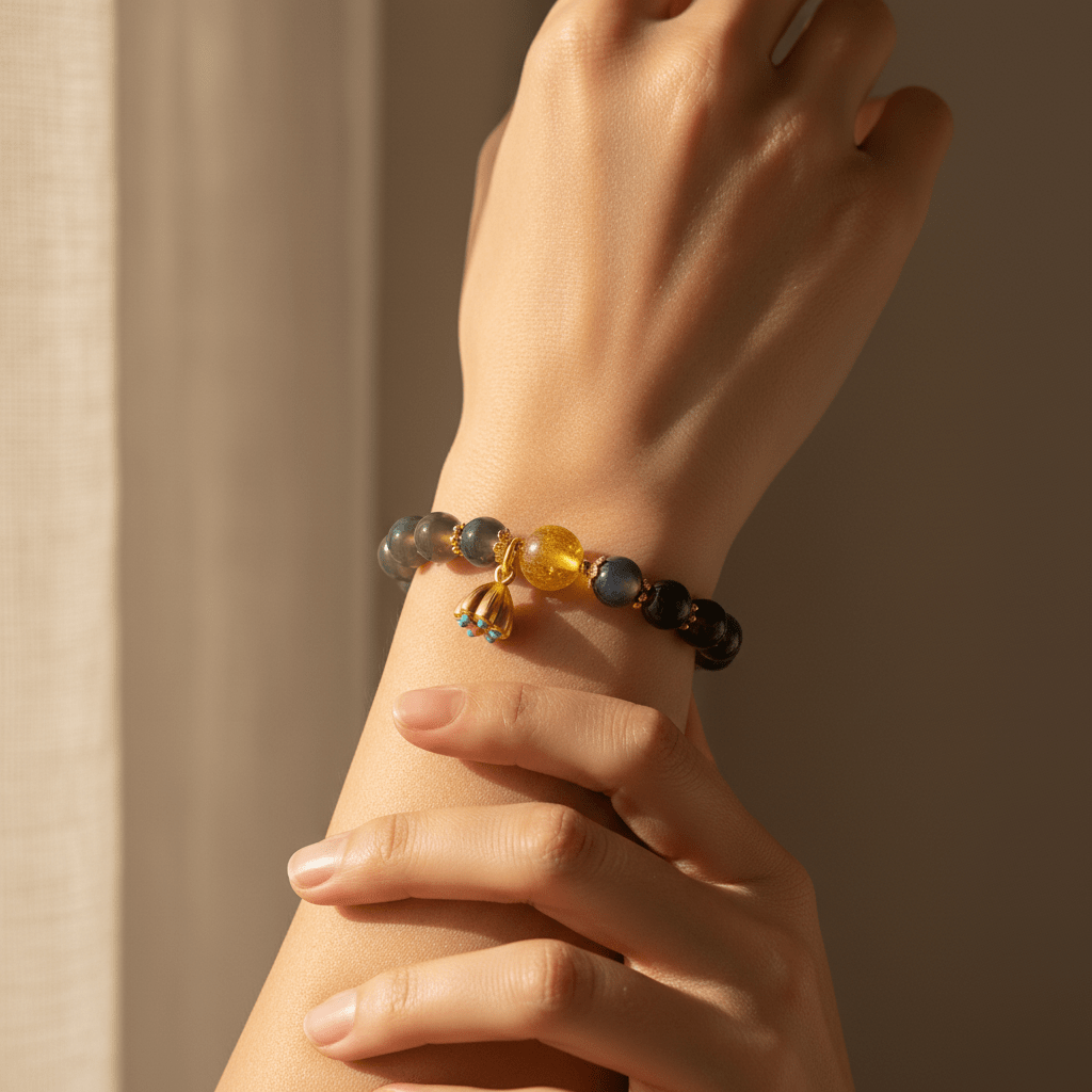 Blue Candy Agate Heart Sutra & Hetian Jade Bracelet — Terra Collection - Ocean Rielle Studio